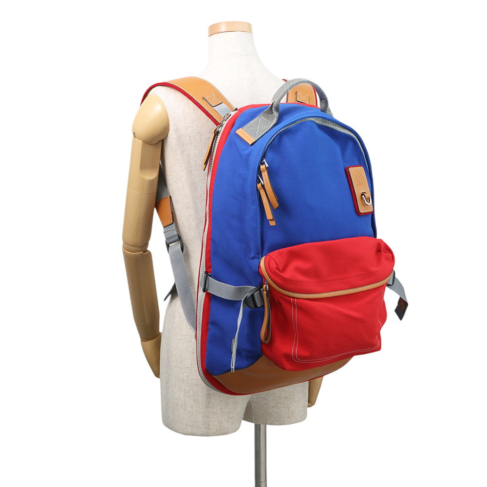 LOEWE iNature Backpack Blue/Red/Brown Canvas