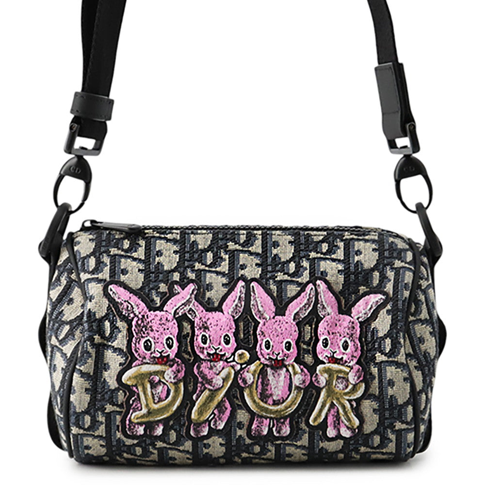 Dior Oblique Kids Rabbit Roller Shoulder Bag Black/Beige/PinkM9916SNHO_M884 Canvas Size Mini