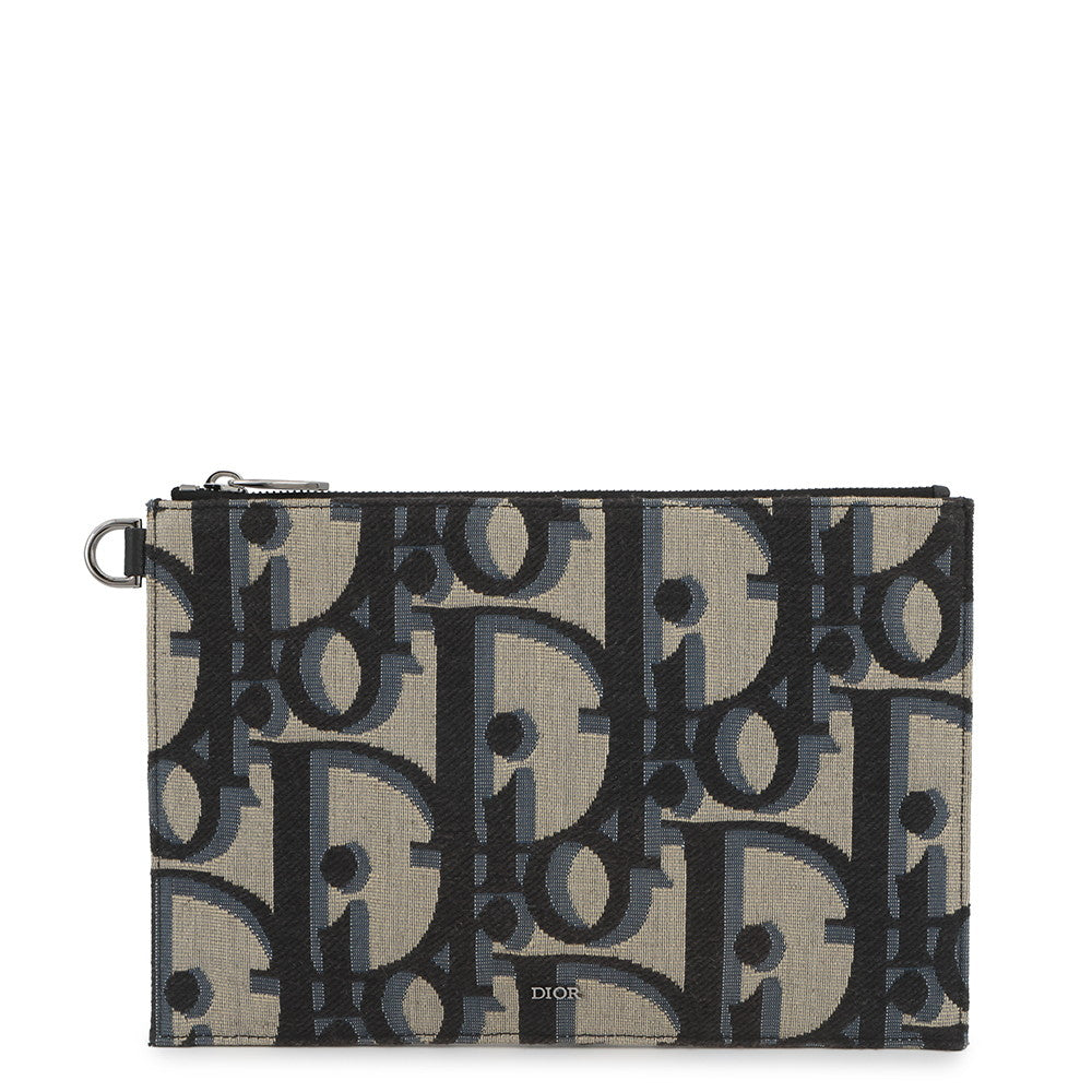 Dior Maxi Oblique Jacquard Clutch Bag Beige/Black/Blue2ESCA490YXL_H27E Canvas