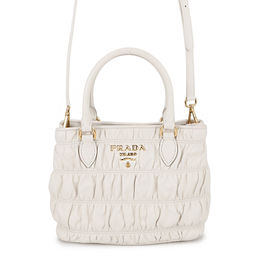 PRADA Gathered 2WAY Handbag White1BA172 Leather
