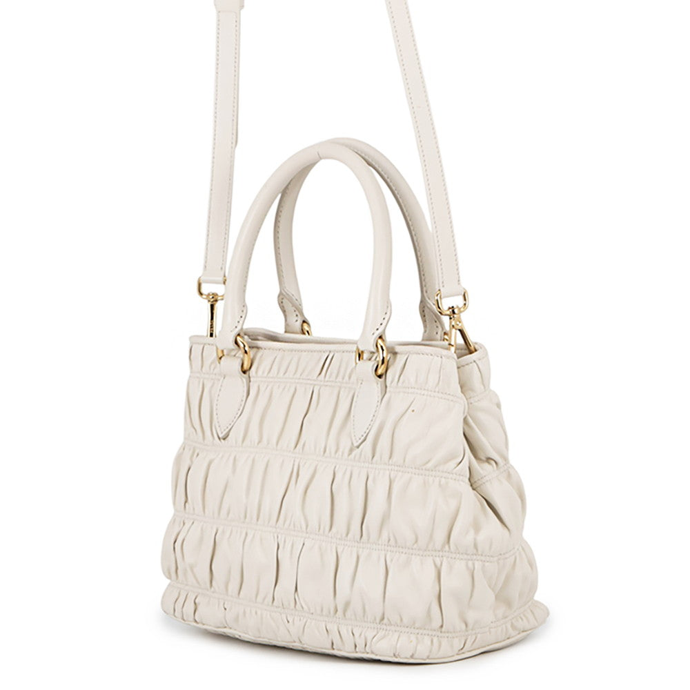 PRADA Gathered 2WAY Handbag White1BA172 Leather