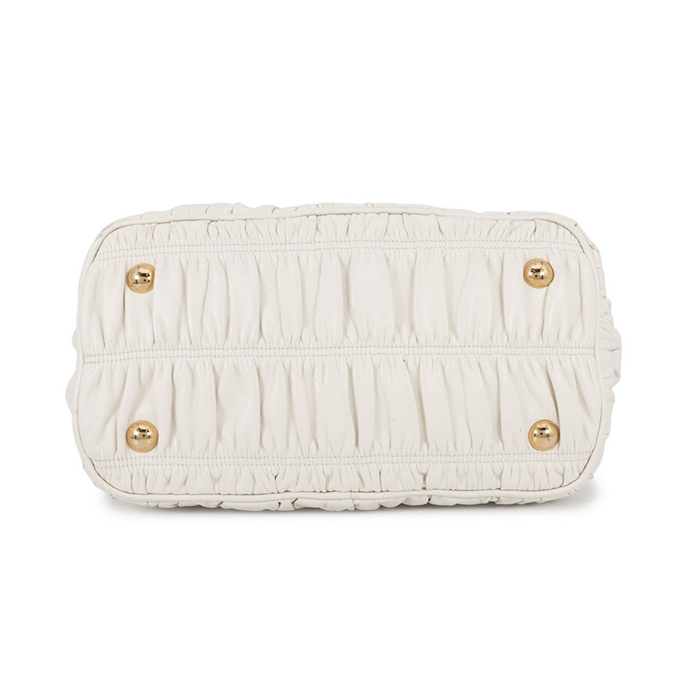 PRADA Gathered 2WAY Handbag White1BA172 Leather