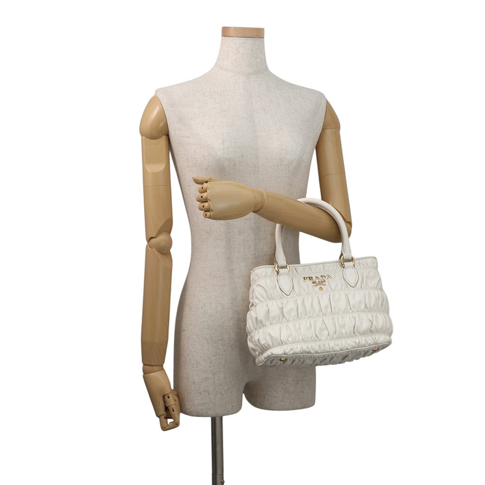 PRADA Gathered 2WAY Handbag White1BA172 Leather