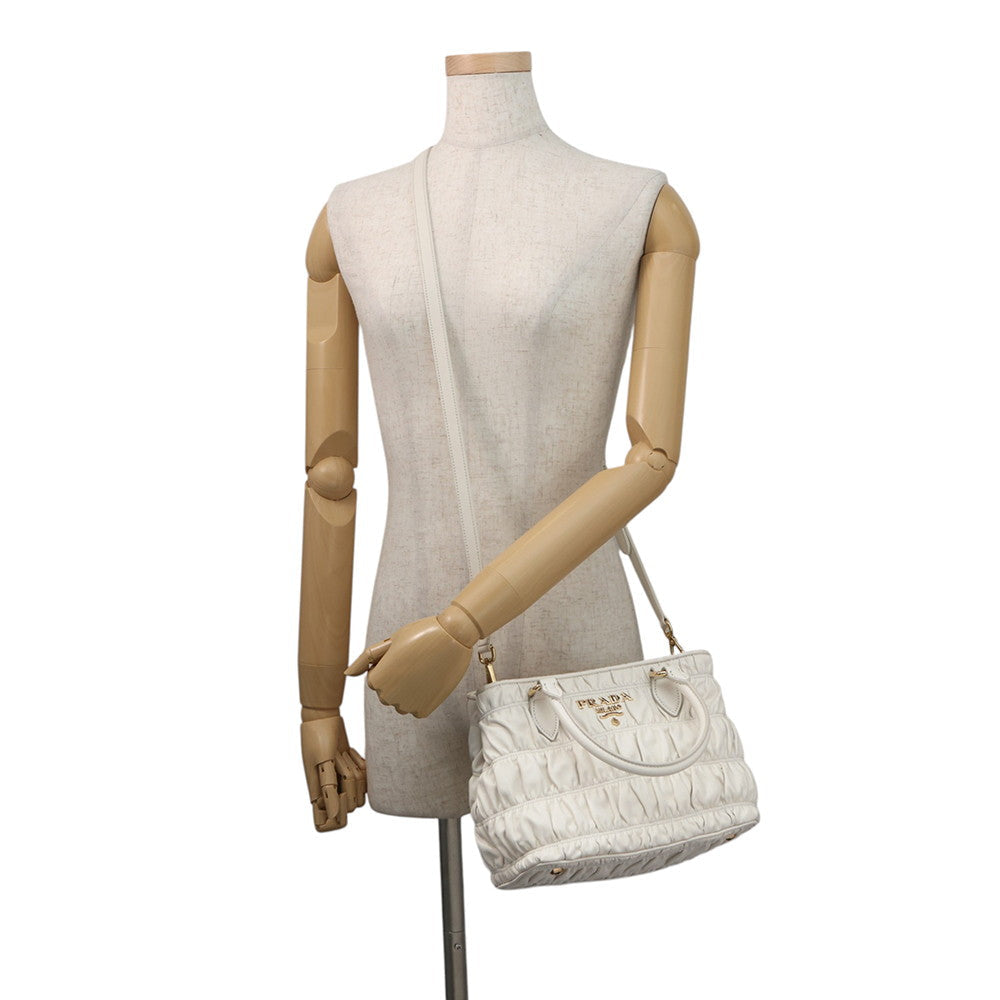 PRADA Gathered 2WAY Handbag White1BA172 Leather
