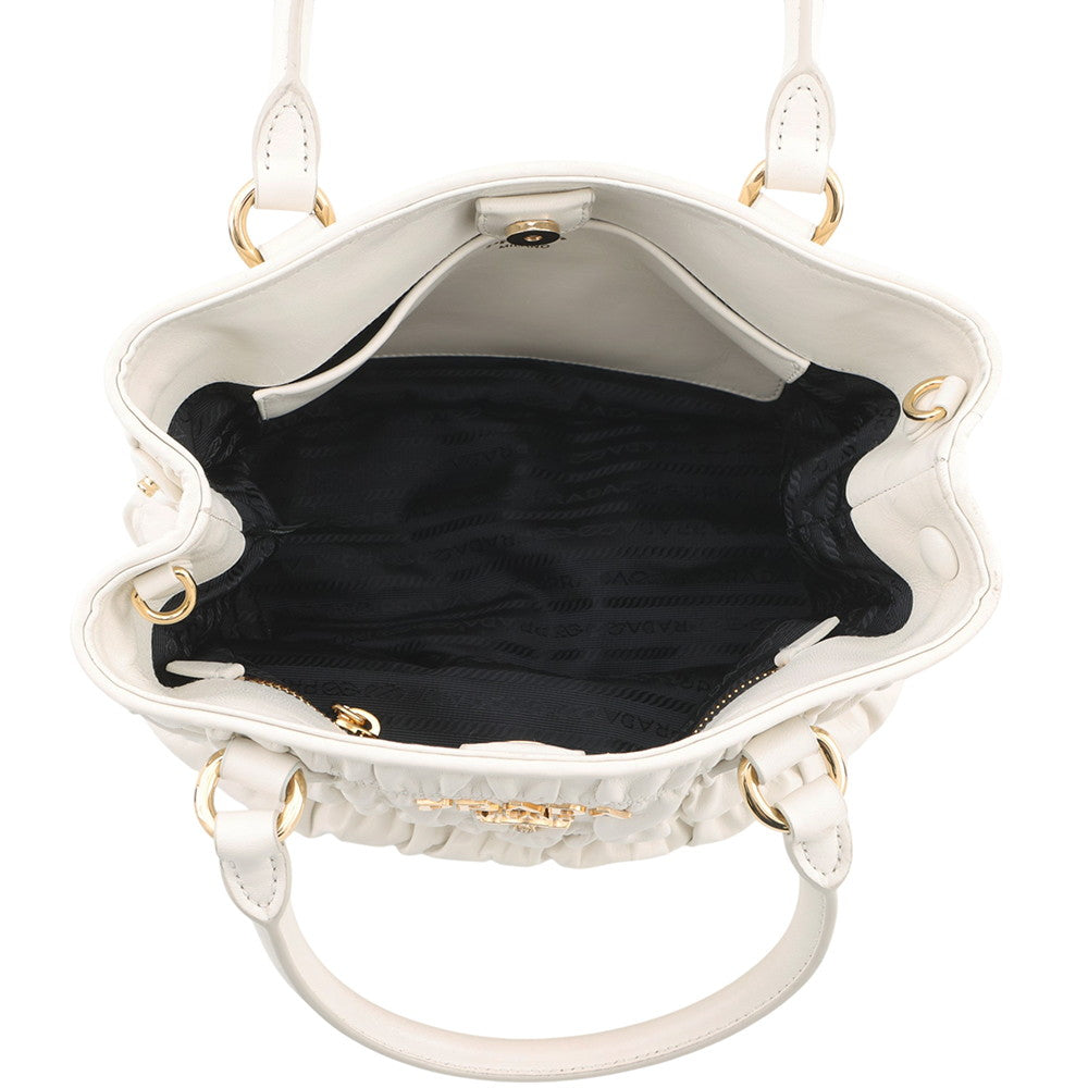 PRADA Gathered 2WAY Handbag White1BA172 Leather