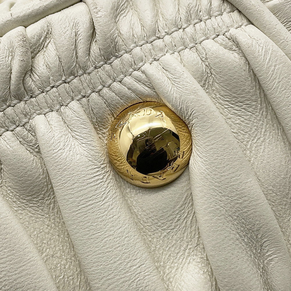 PRADA Gathered 2WAY Handbag White1BA172 Leather