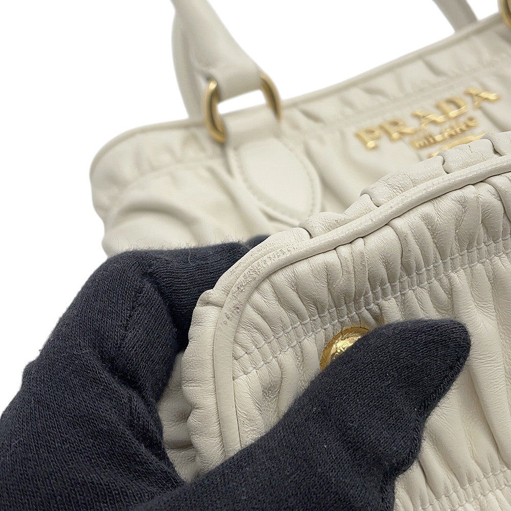 PRADA Gathered 2WAY Handbag White1BA172 Leather