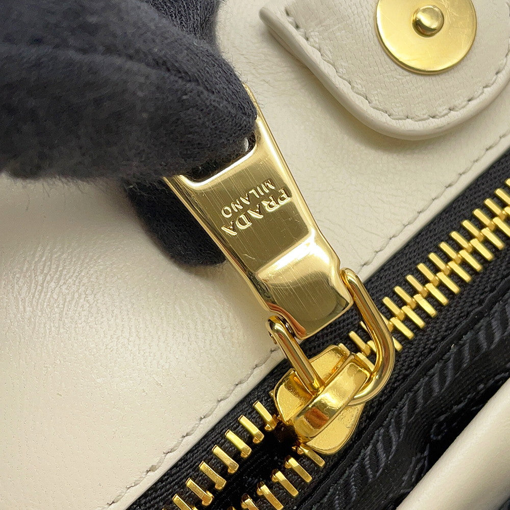PRADA Gathered 2WAY Handbag White1BA172 Leather