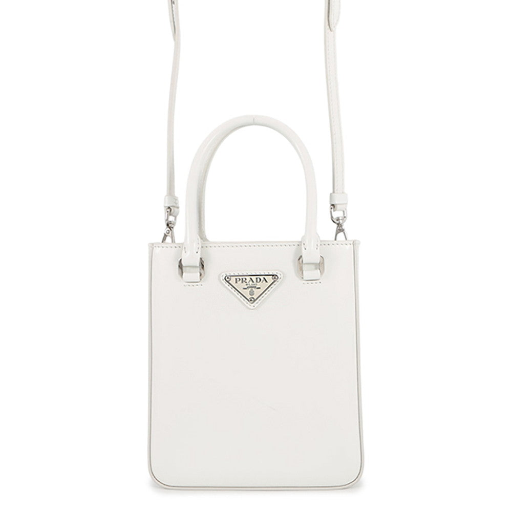 PRADA Spazzolato 2WAY Bag White1BA331 Leather Size Small