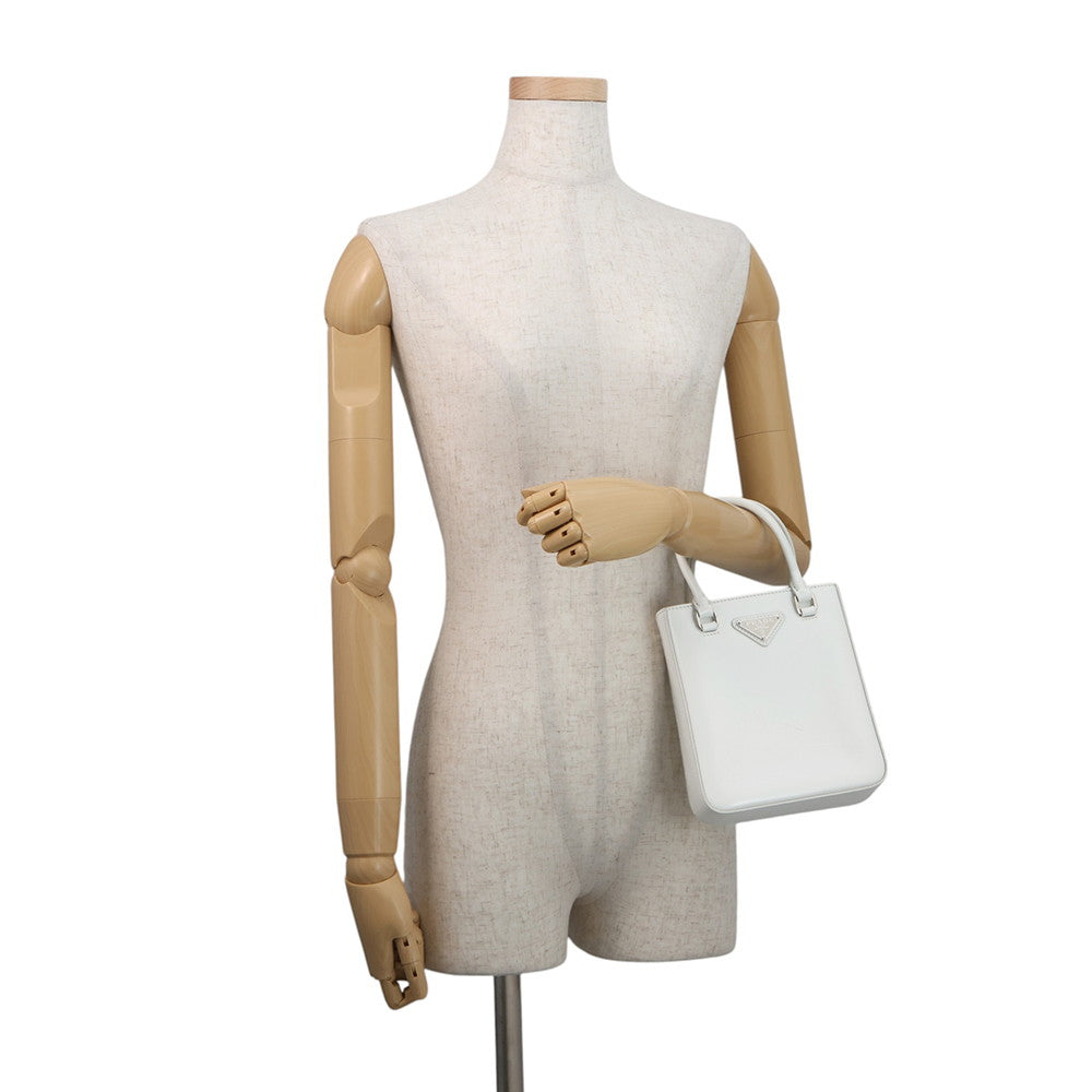 PRADA Spazzolato 2WAY Bag White1BA331 Leather Size Small