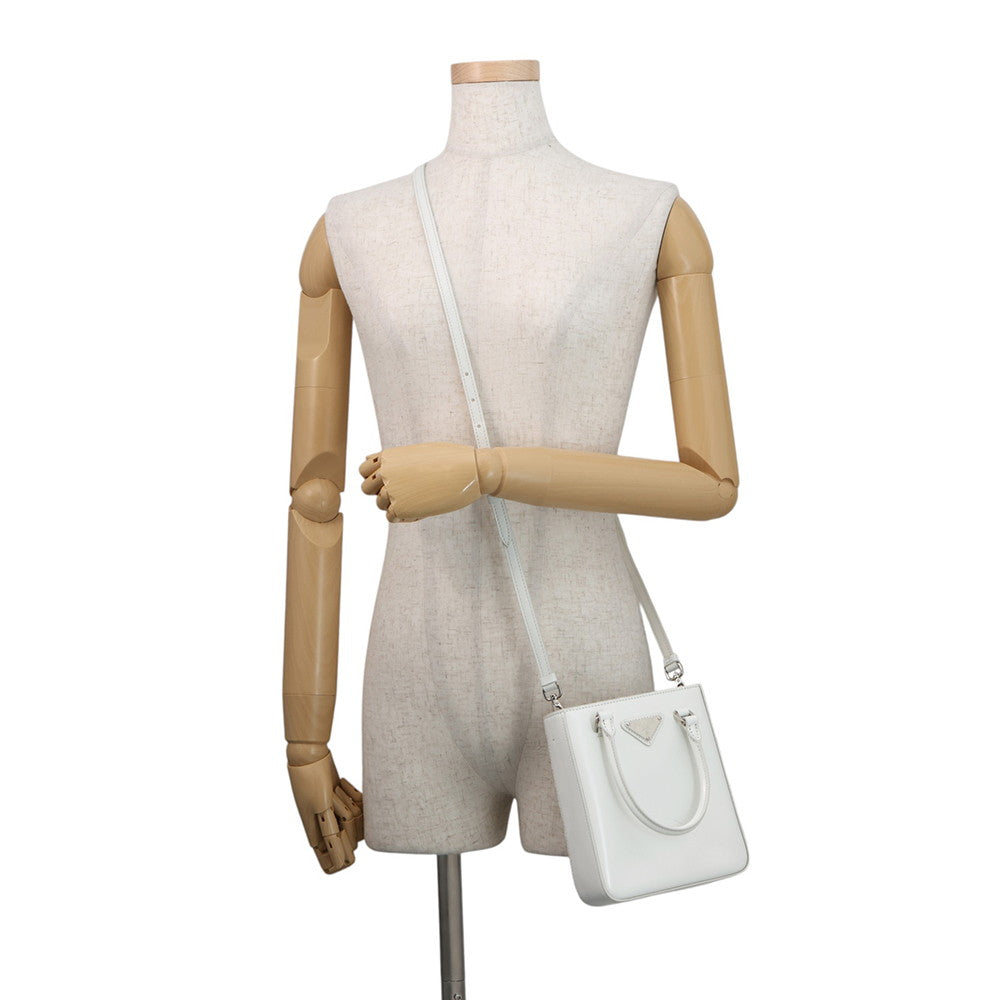 PRADA Spazzolato 2WAY Bag White1BA331 Leather Size Small