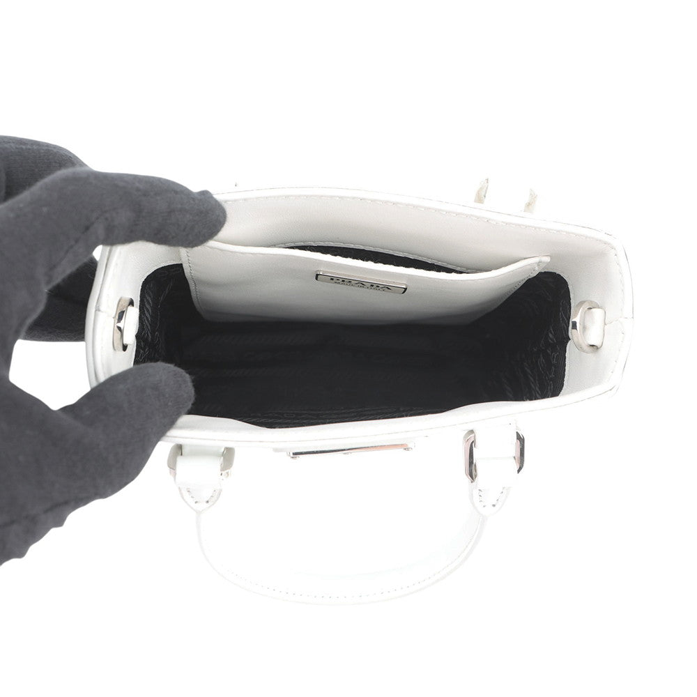PRADA Spazzolato 2WAY Bag White1BA331 Leather Size Small