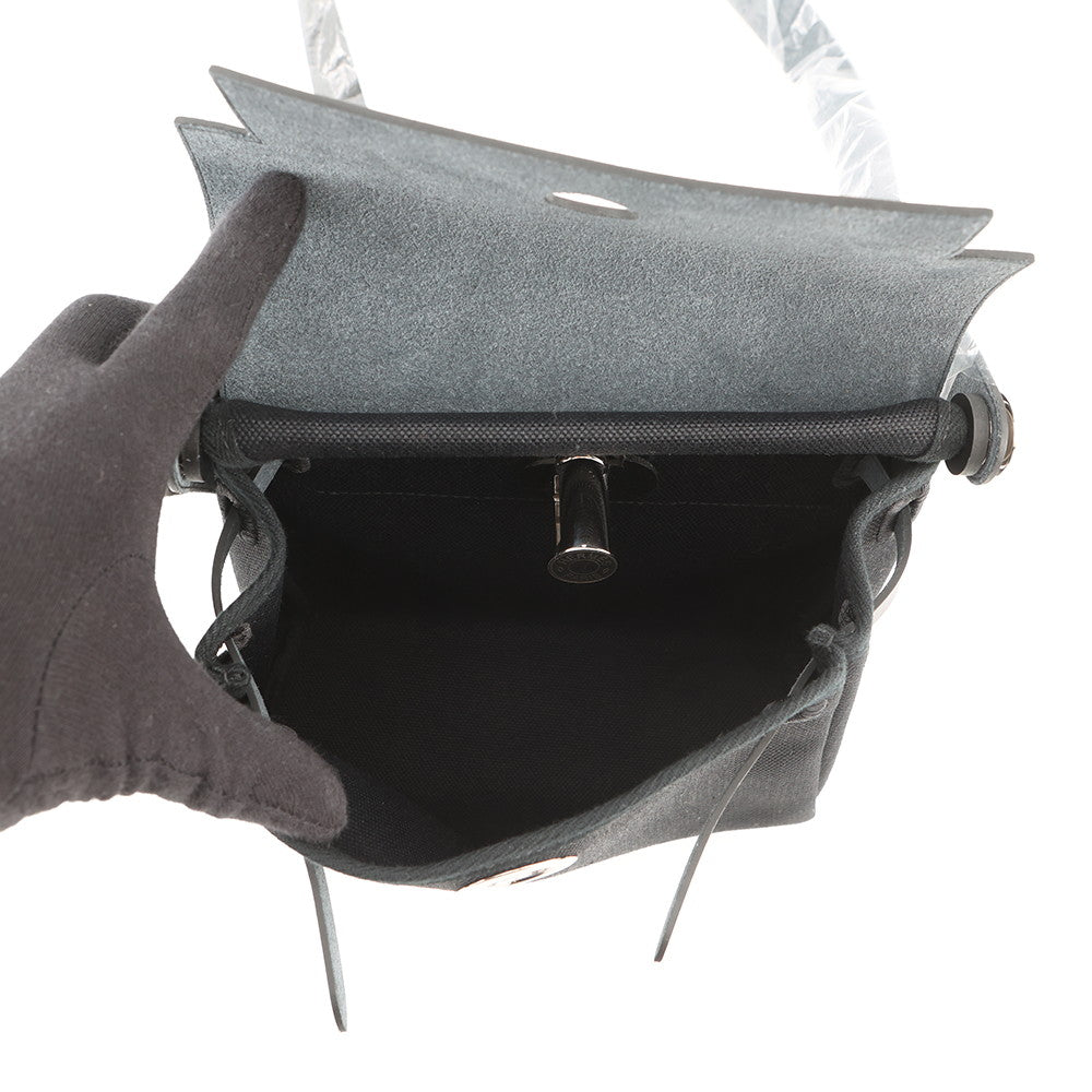 HERMES Herbag zip Black Toile H Vache Hunter Leather Size Mini