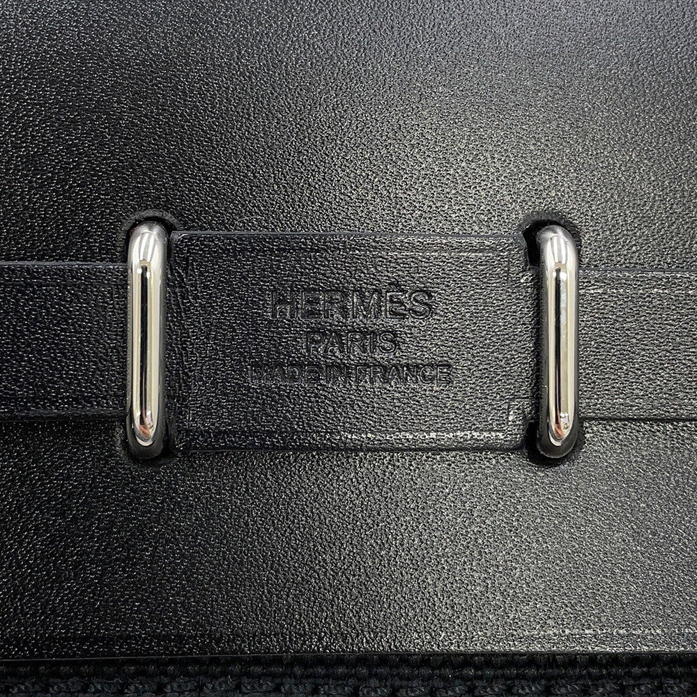 HERMES Herbag zip Black Toile H Vache Hunter Leather Size Mini