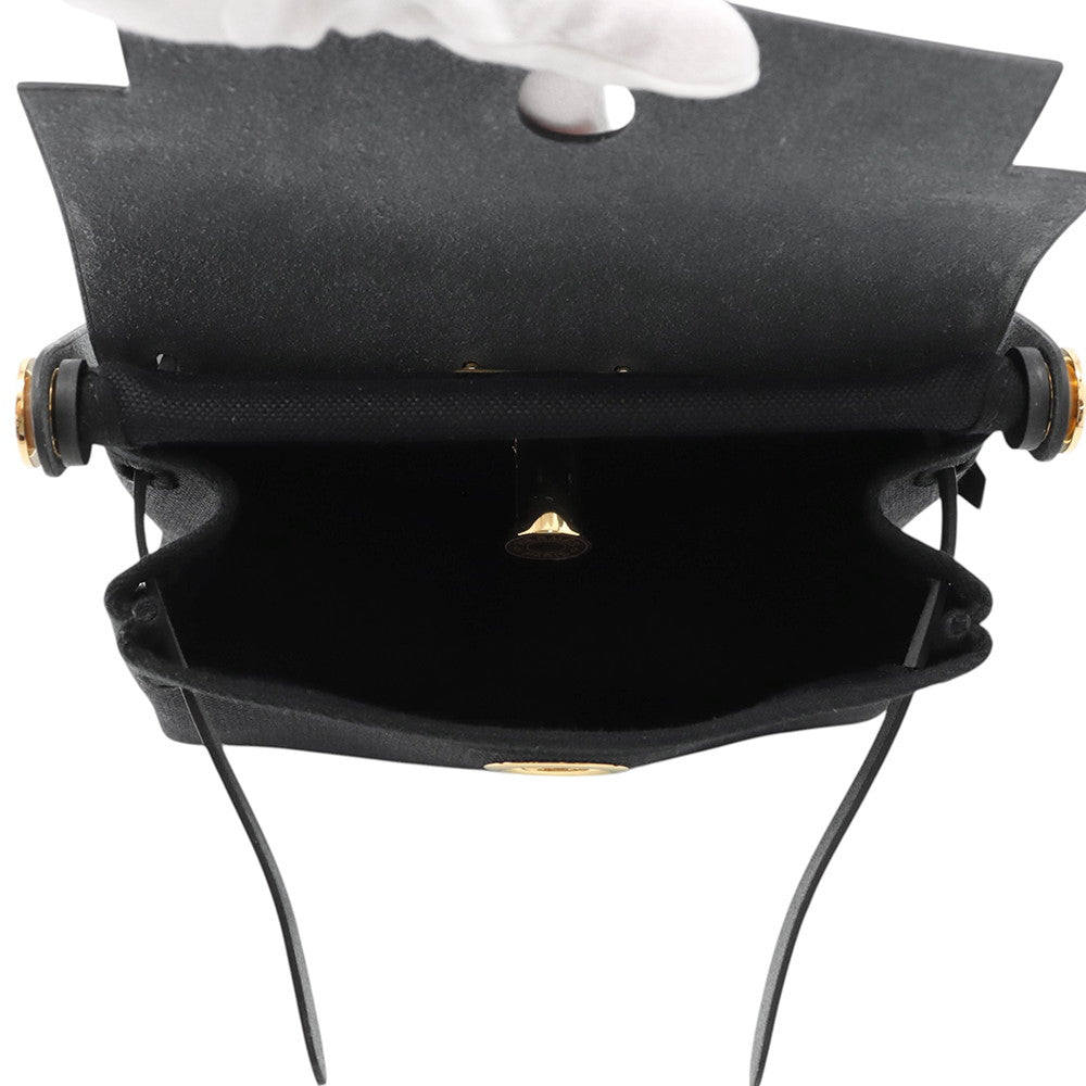 HERMES Herbag zip Black Toile H Vache Hunter Leather Size Mini