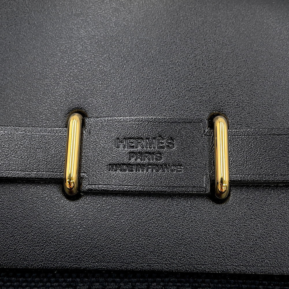HERMES Herbag zip Black Toile H Vache Hunter Leather Size Mini