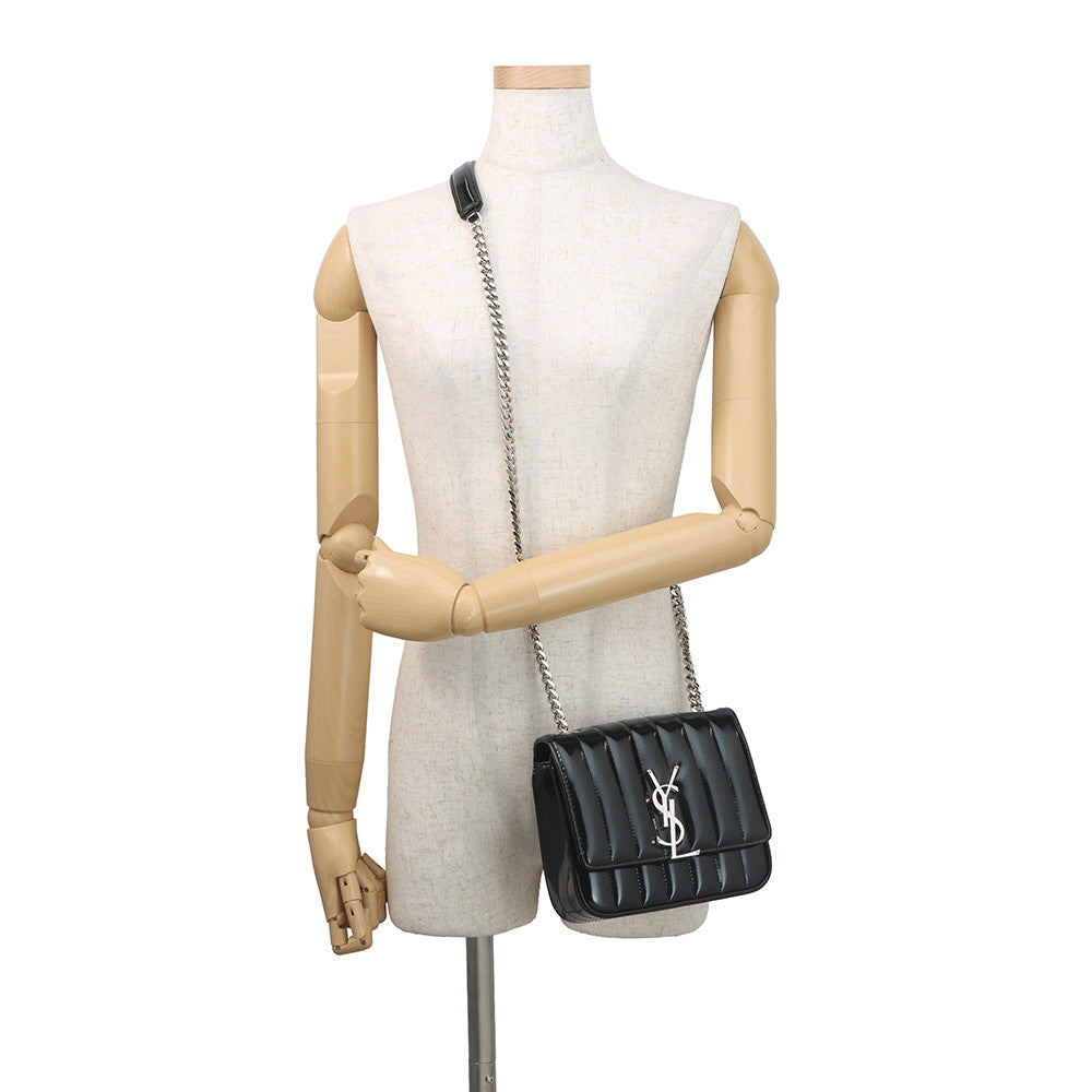 SAINT LAURENT PARIS Vicky Chain Shoulder Bag Black538439AACIE1000 Patent Leather Size Small