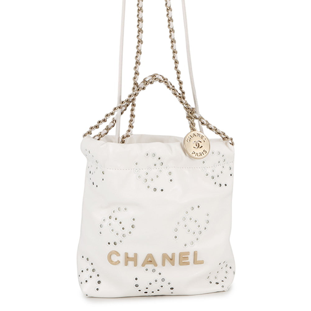 CHANEL CHANEL 22 Perforated 2-Way Handbag WhiteAS3980 Shiny Calf Leather Size Mini