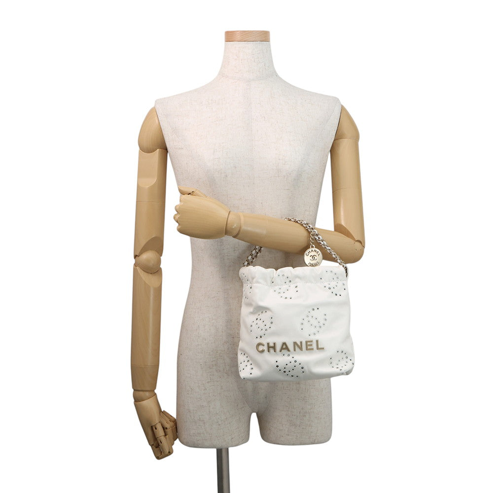 CHANEL CHANEL 22 Perforated 2-Way Handbag WhiteAS3980 Shiny Calf Leather Size Mini