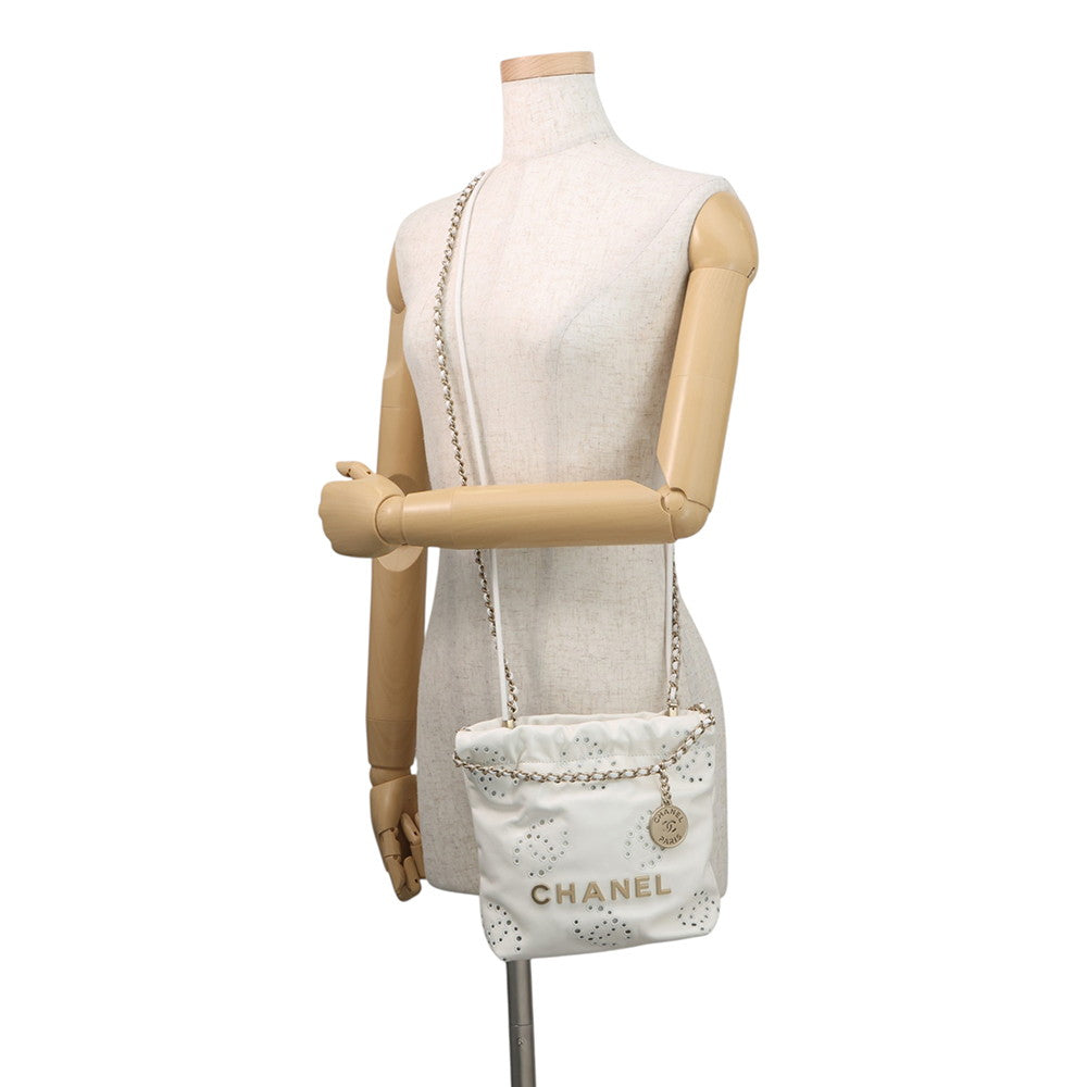 CHANEL CHANEL 22 Perforated 2-Way Handbag WhiteAS3980 Shiny Calf Leather Size Mini
