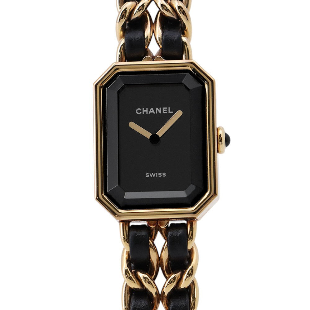 CHANEL Premiere Original Edition M H26.1mmxW20mm Stainless Steel 18KYG Leather Black DialH6951