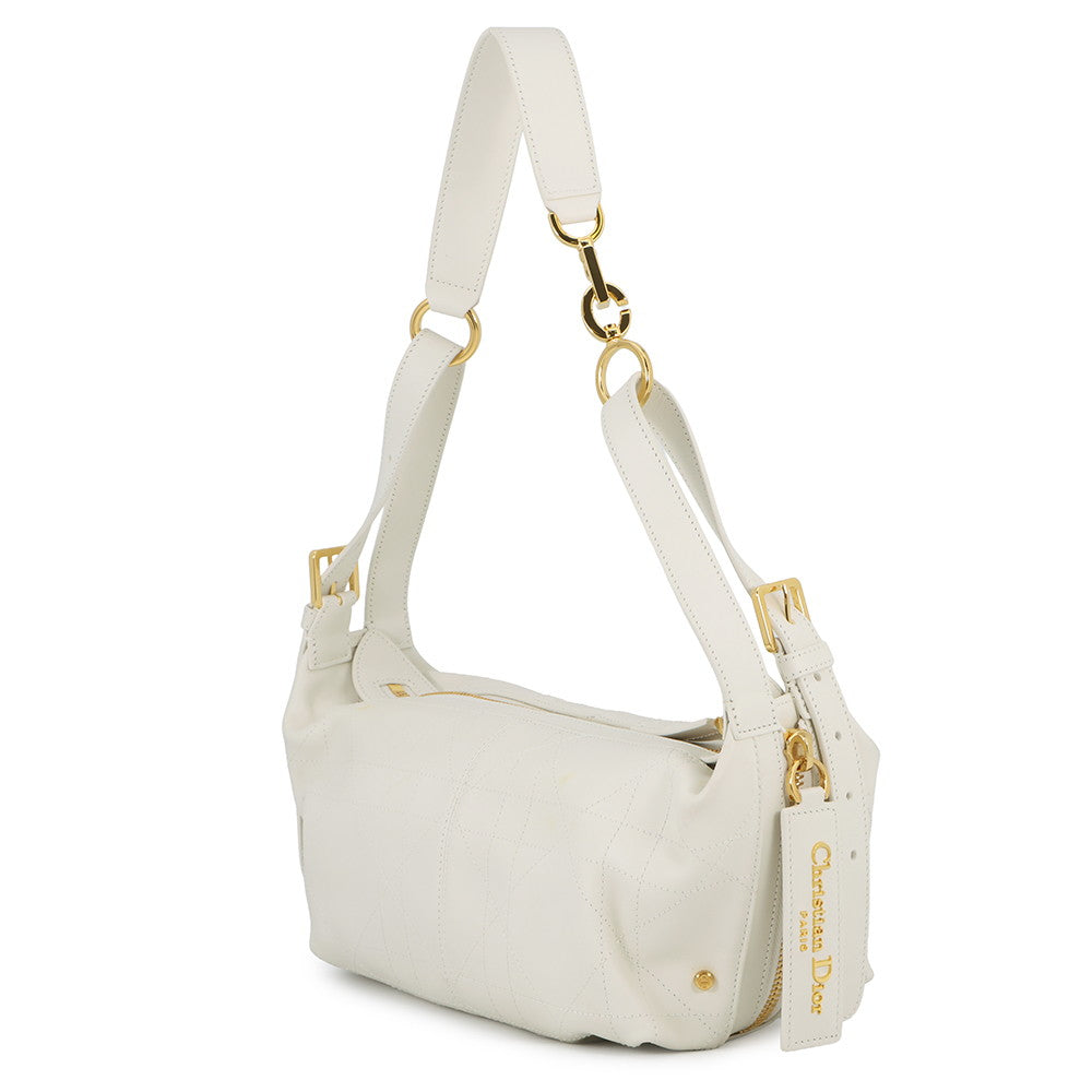 Dior D-Journey Flat Macro Cannage Latte WhiteM2416UBUQ_M030 Calf Leather Size Small