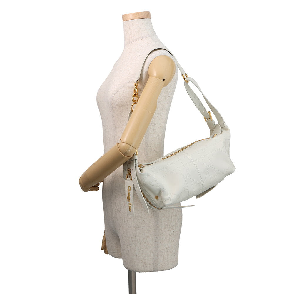Dior D-Journey Flat Macro Cannage Latte WhiteM2416UBUQ_M030 Calf Leather Size Small