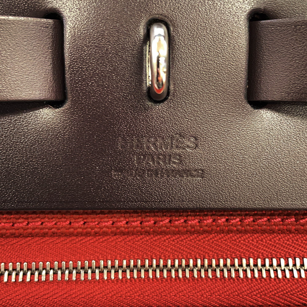 HERMES Herbag Zip Tournée Pocket Ebene/Rouge H Vache Hunter Leather Toile H Size PM