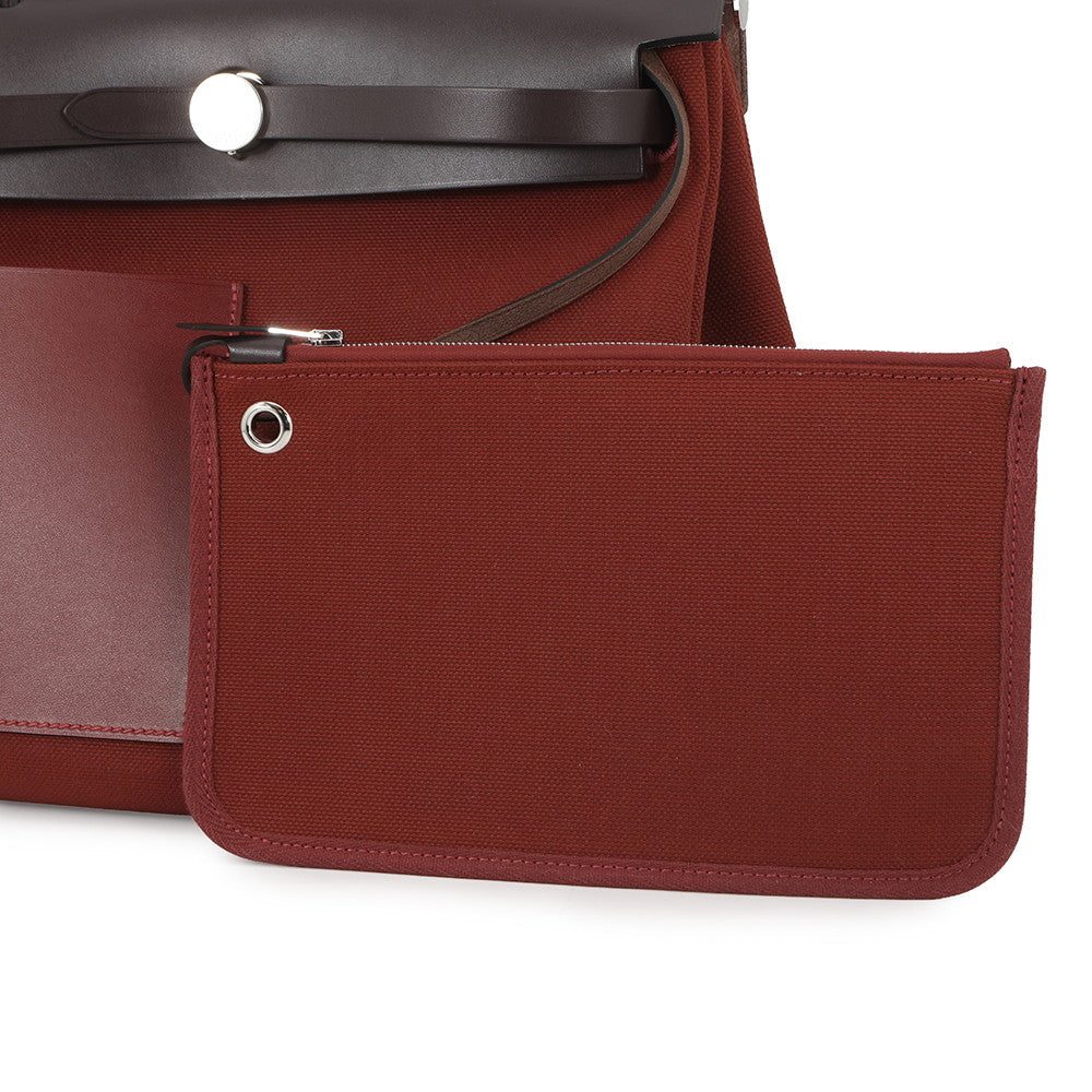 HERMES Herbag Zip Tournée Pocket Ebene/Rouge H Vache Hunter Leather Toile H Size PM