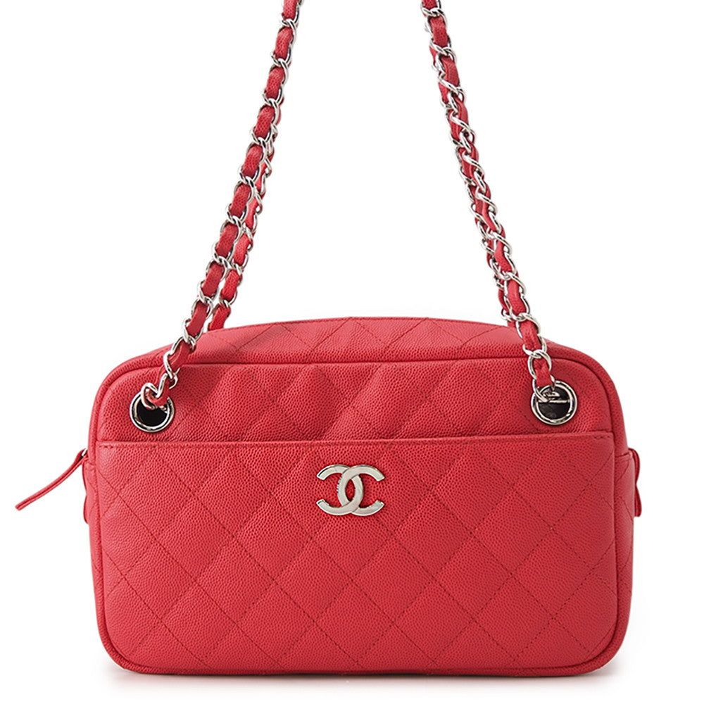 CHANEL CC Logo Shoulder Bag RedA91731 Caviar Leather