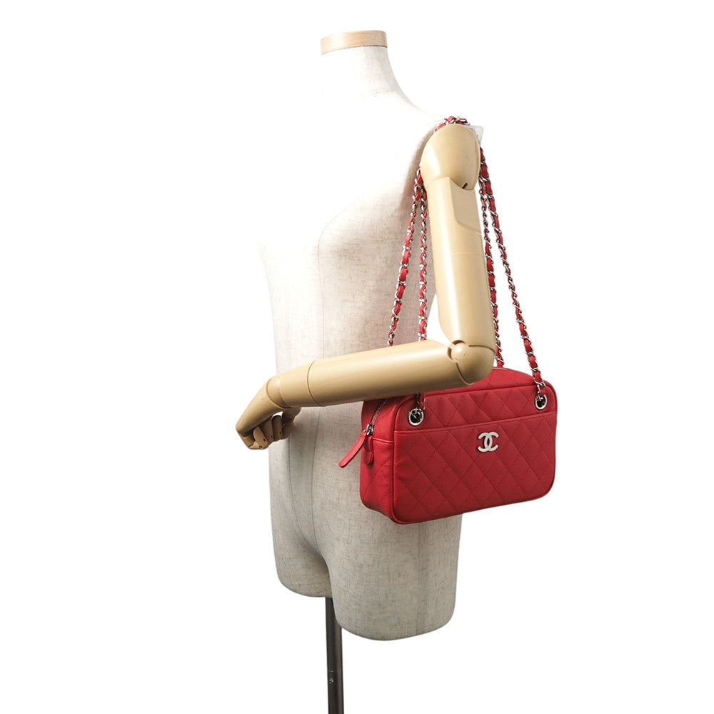 CHANEL CC Logo Shoulder Bag RedA91731 Caviar Leather