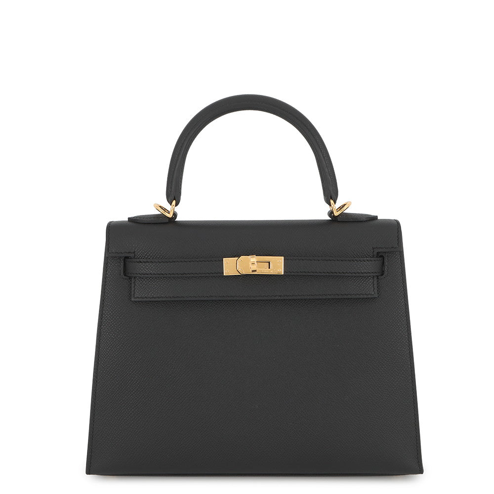 HERMES Kelly Sellier Black Epsom Size 25