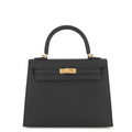 HERMES Kelly Sellier Black Epsom Size 25