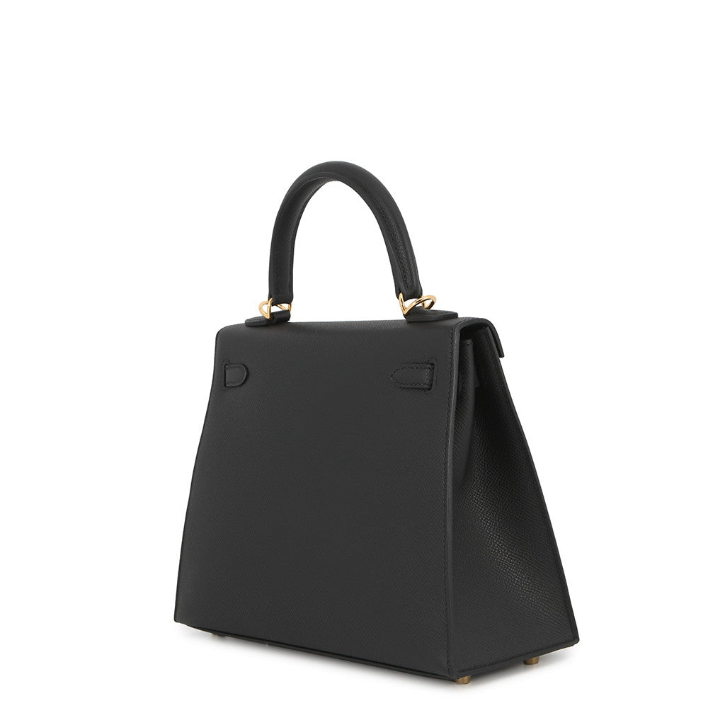 HERMES Kelly Sellier Black Epsom Size 25
