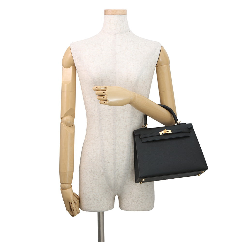 HERMES Kelly Sellier Black Epsom Size 25