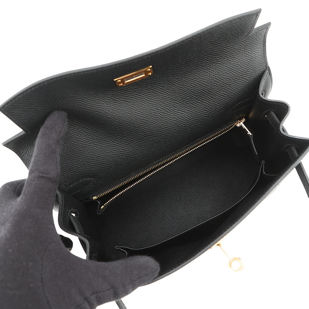 HERMES Kelly Sellier Black Epsom Size 25