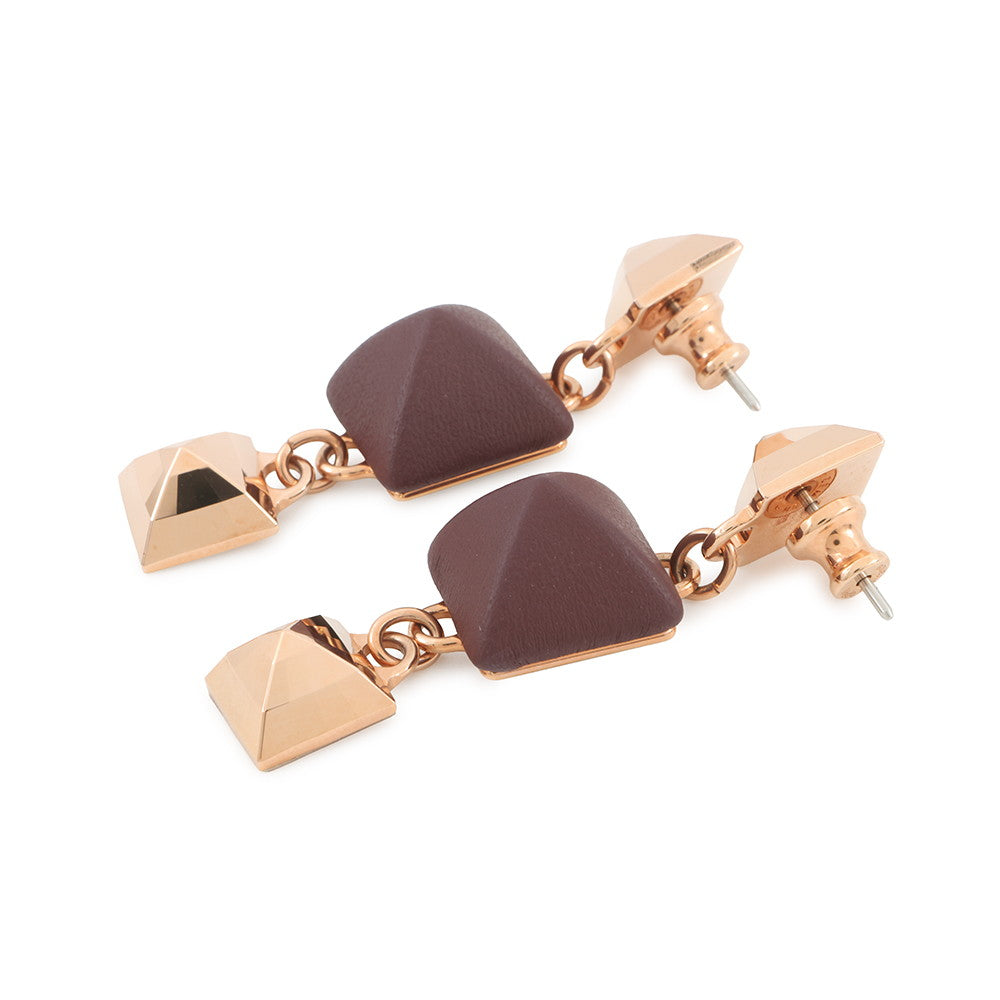 HERMES Disco Fauve Earrings Bordeaux Metal Swift Leather