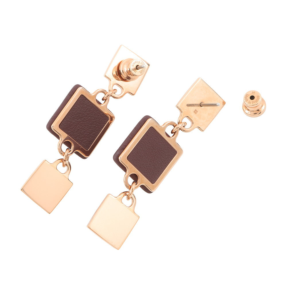 HERMES Disco Fauve Earrings Bordeaux Metal Swift Leather