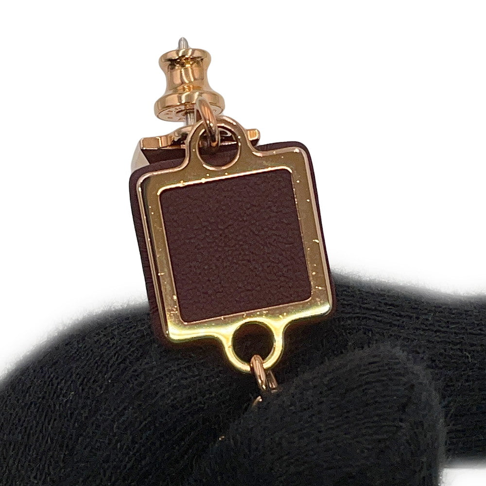 HERMES Disco Fauve Earrings Bordeaux Metal Swift Leather