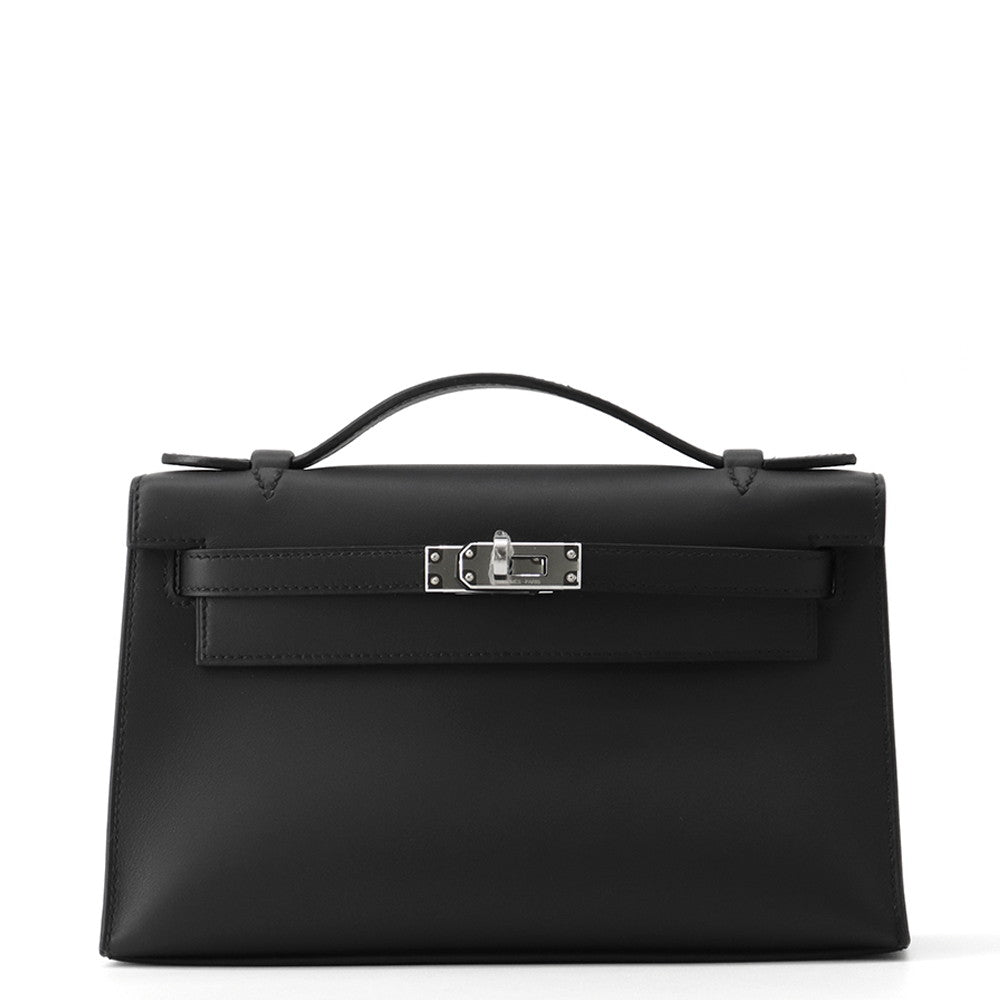 HERMES PochetteKelly Black Swift Leather