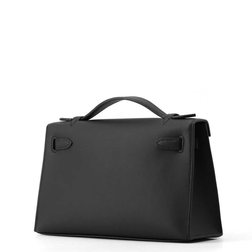 HERMES PochetteKelly Black Swift Leather