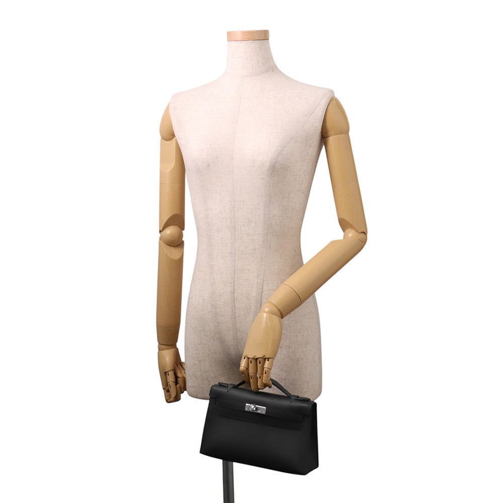 HERMES PochetteKelly Black Swift Leather