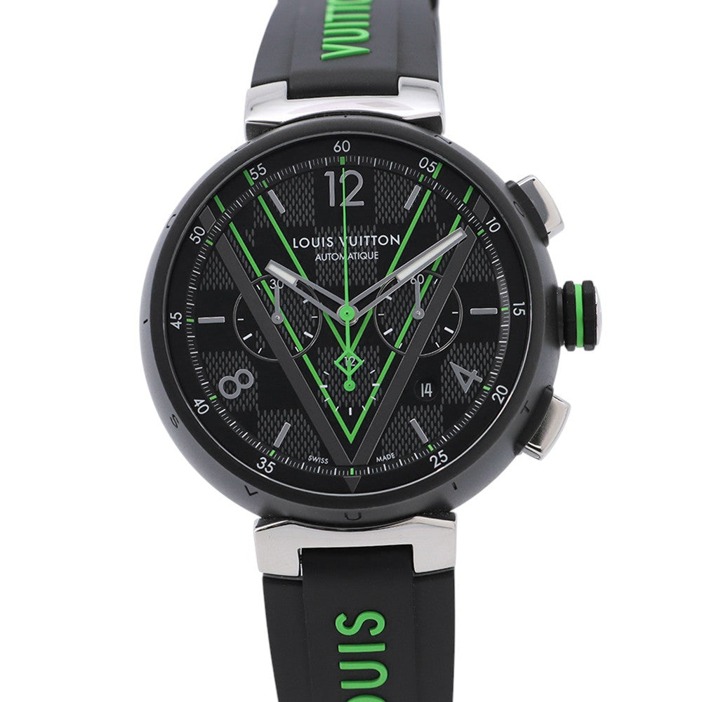 LOUIS VUITTON Tambour Chronograph Damier Graphite Lace W46mm Stainless Steel Rubber Black DialQA130