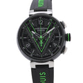 LOUIS VUITTON Tambour Chronograph Damier Graphite Lace W46mm Stainless Steel Rubber Black DialQA130
