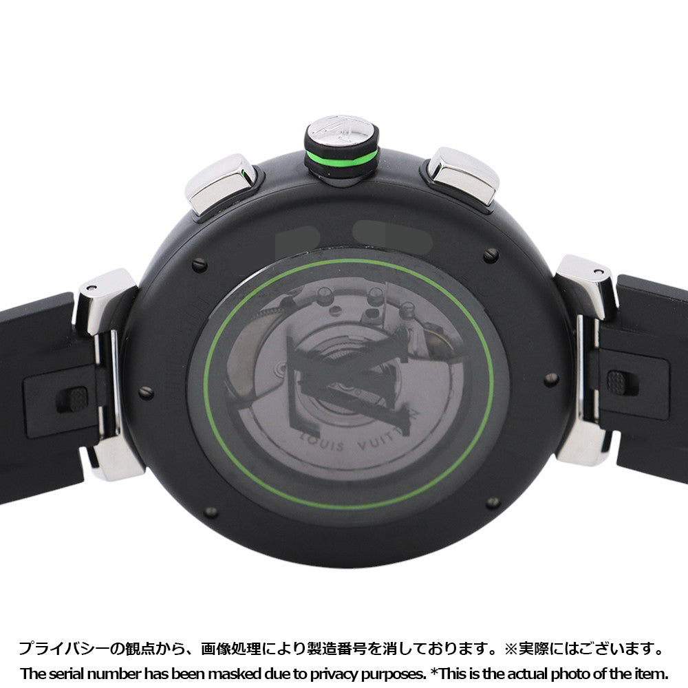 LOUIS VUITTON Tambour Chronograph Damier Graphite Lace W46mm Stainless Steel Rubber Black DialQA130