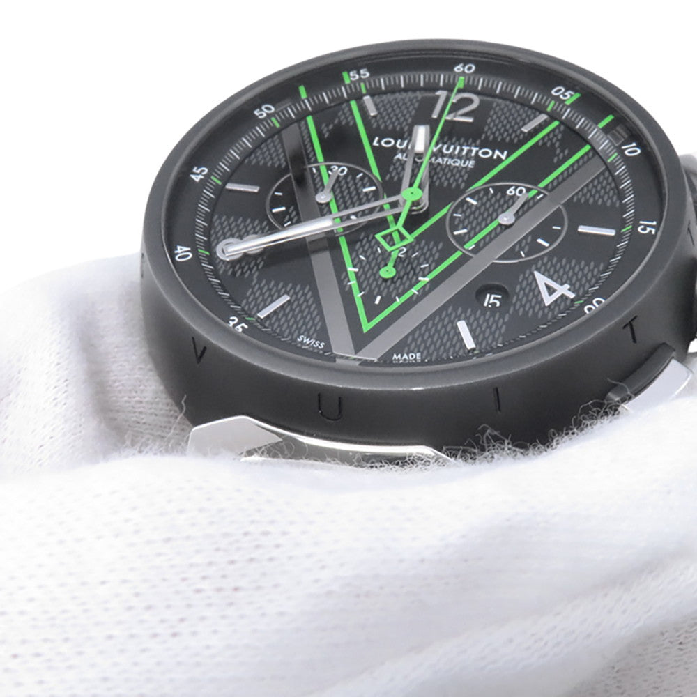 LOUIS VUITTON Tambour Chronograph Damier Graphite Lace W46mm Stainless Steel Rubber Black DialQA130