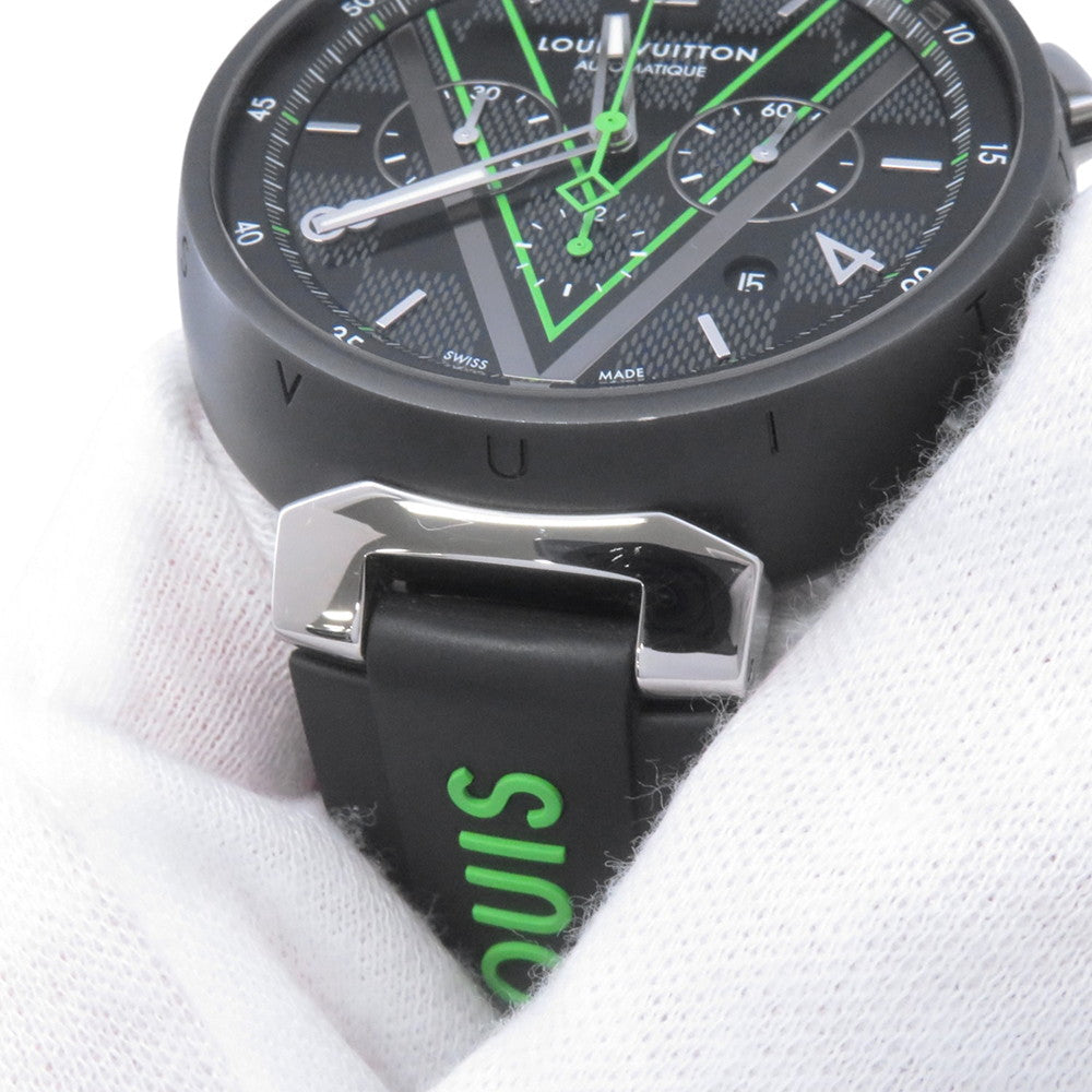 LOUIS VUITTON Tambour Chronograph Damier Graphite Lace W46mm Stainless Steel Rubber Black DialQA130