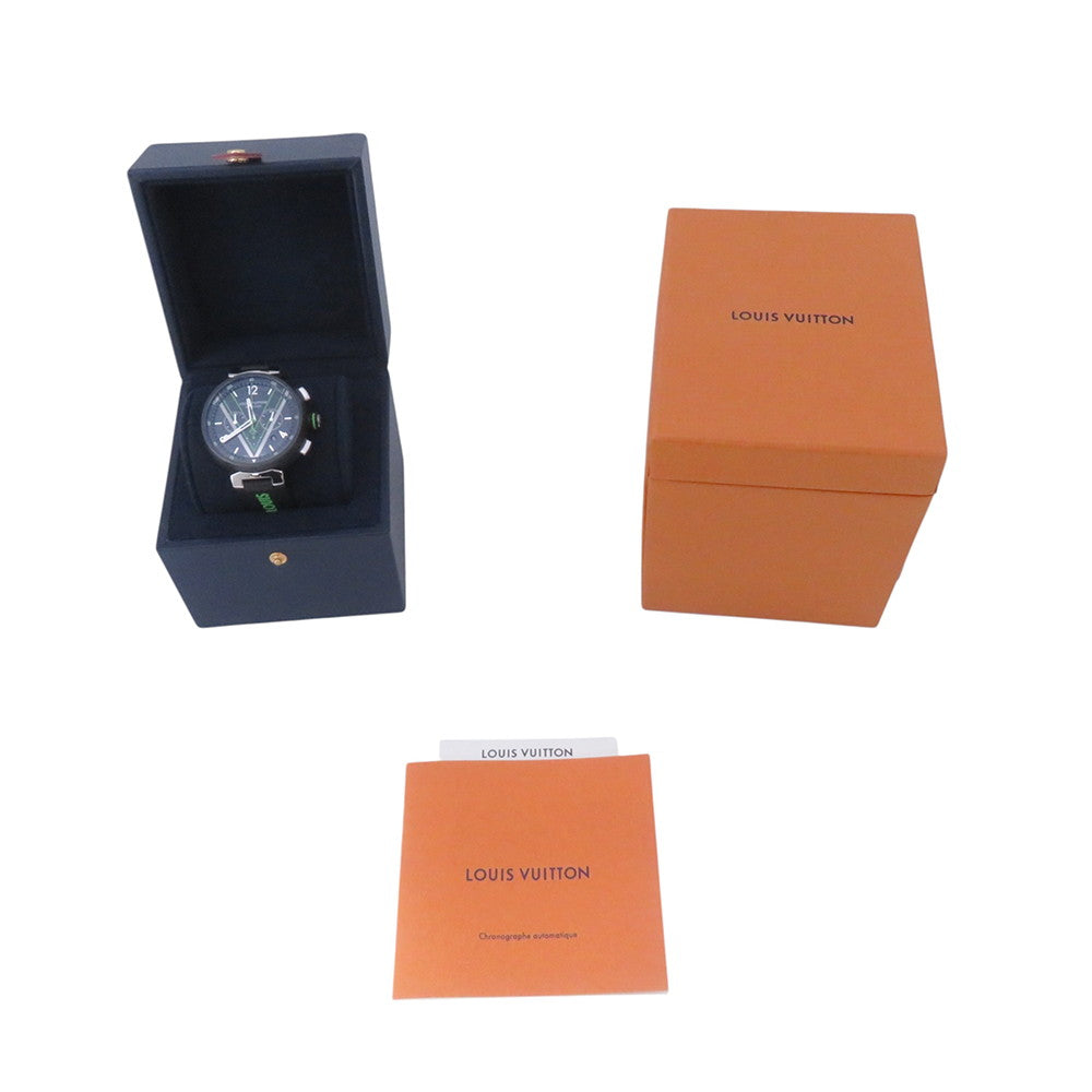 LOUIS VUITTON Tambour Chronograph Damier Graphite Lace W46mm Stainless Steel Rubber Black DialQA130
