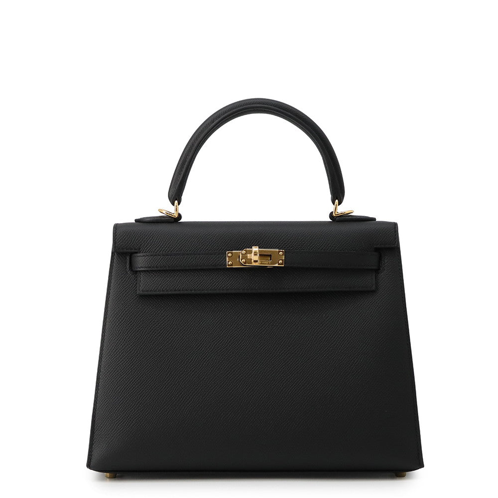 HERMES Kelly Sellier Black Epsom Size 25