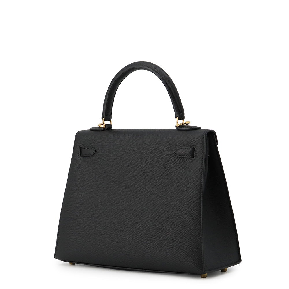 HERMES Kelly Sellier Black Epsom Size 25